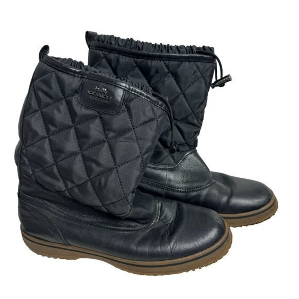 Coach Womens 8B Samara Black Quilted‎ Mid Calf Boots